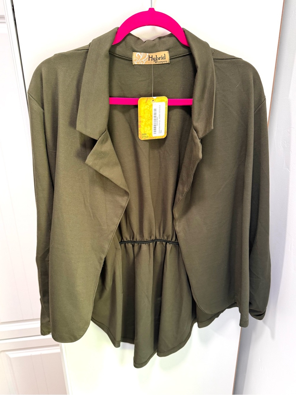 HYBRID & CO Olive Green Women’s Draped Open Front Jacket